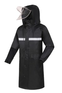 SKRT003 訂購黑的反光帶雨褸 連帽 設計加長雨衣 雨衣供應商 過膝  大帽簷  磁吸雨衣  工程雨衣